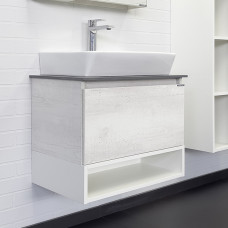 Тумба-умывальник подвесная подвесная Comforty Прага-60 дуб белый с графитовой столеш. с рак. COMFORTY 9055RA-50